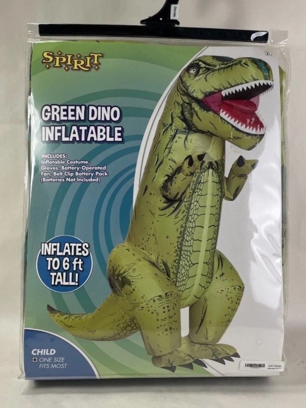 Spirit Halloween Green and Red Inflatable Dino Kids Costume